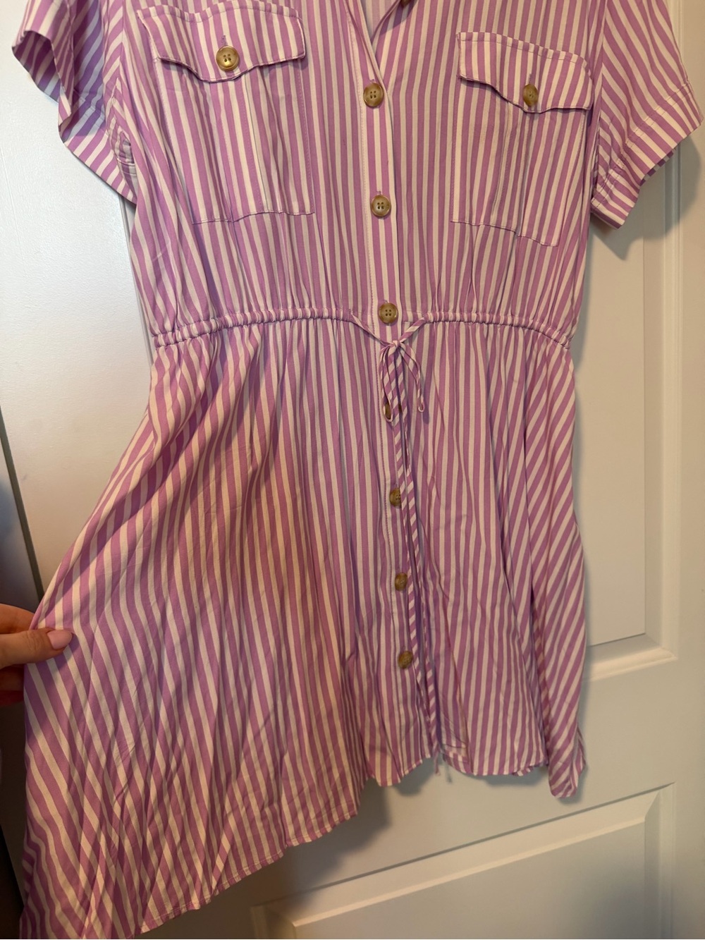 LOFT Pink Stripe Shirt Dress - Picture 2 of 4